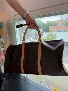 Louis Vuitton LV Brown Monogram Logo Keepall Travel Duffel, Vachetta Trim ✈️🧳